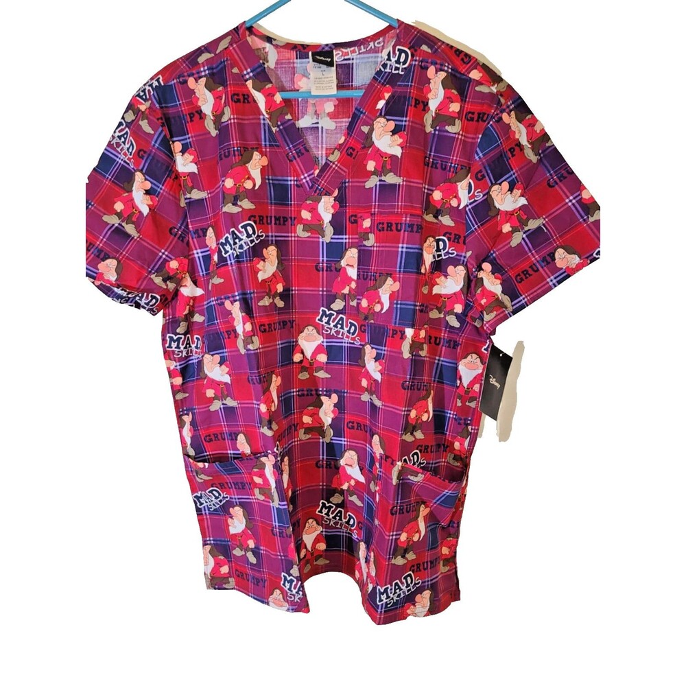 Grumpy Disney Scrubs Cherokee Tooniforms V Neck Top Snow White Men's Large NEW